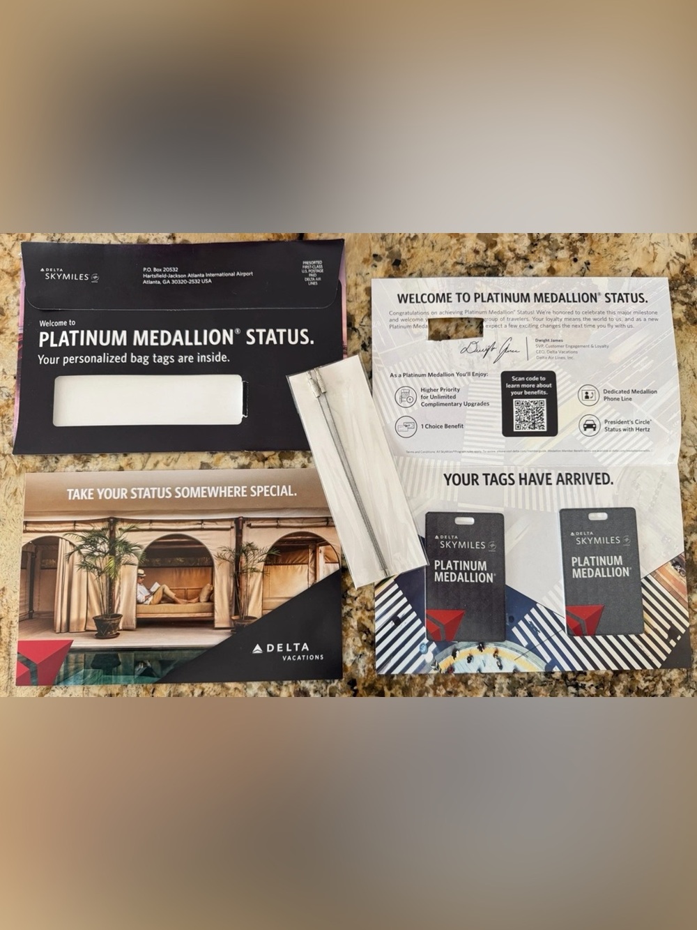 NEW Delta Air Lines Platinum Medallion 2 Luggage Bag Tags + Steel Loops + Papers